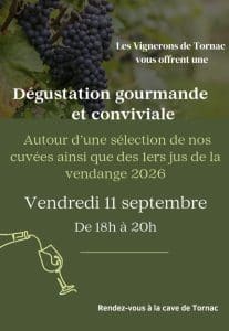 Dégustation gourmande et conviviale 1ers jus vendanges 2026